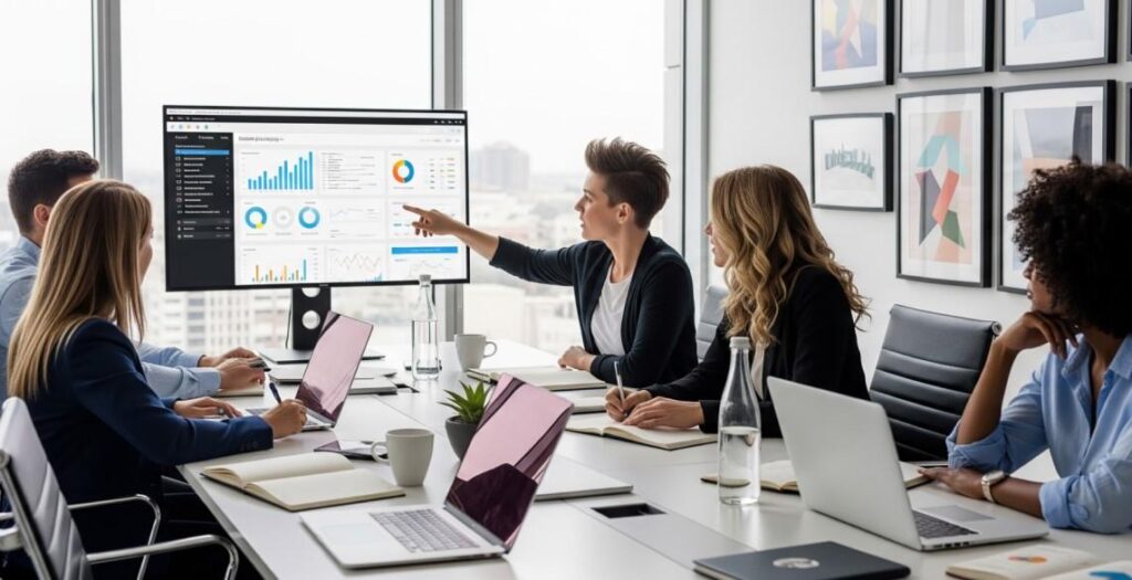 Marketing team analysing campaign performance to identify early signs of campaign fatigue and optimise future marketing strategies.