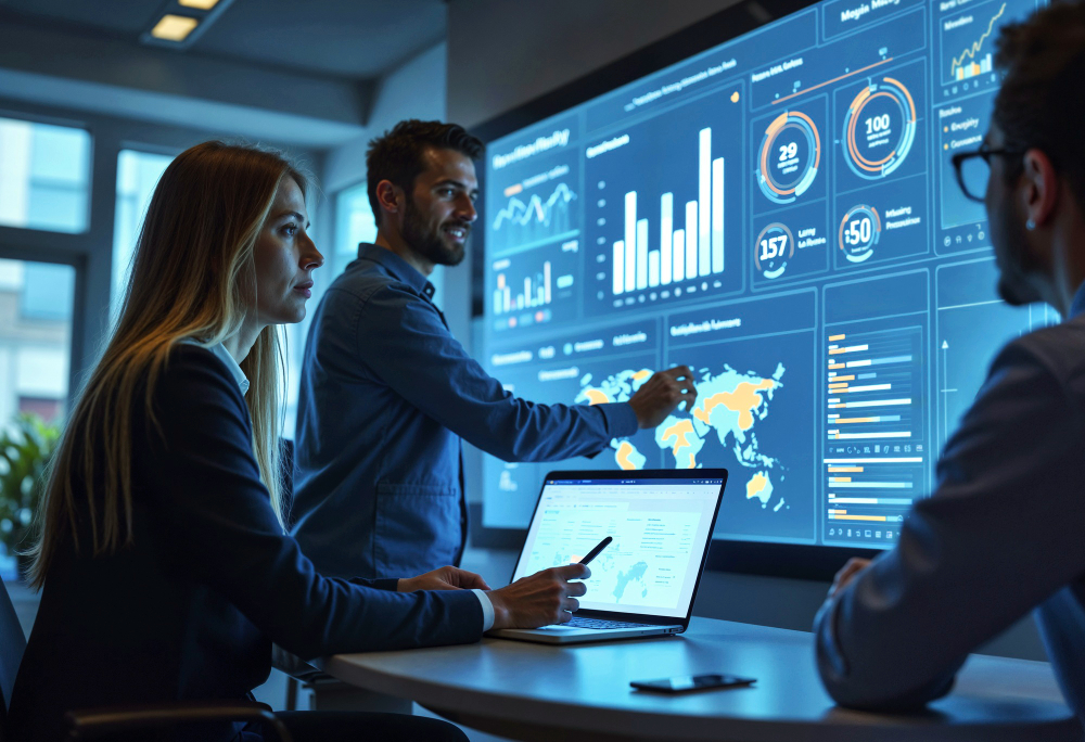Predictive AI dashboard helping executives monitor customer engagement and revenue trends