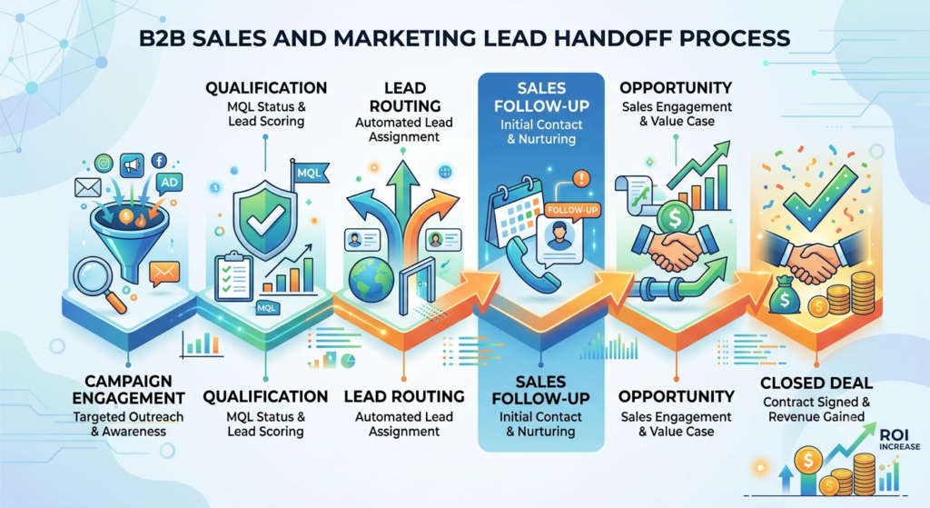 B2B sales and marketing lead handoff process